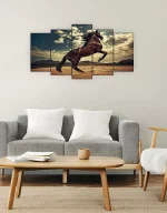5 Parça Ahşap Tablo – Dekoratif At Figürü UV Baskı Duvar Dekoru
