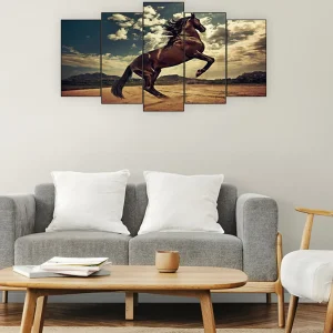 5 Parça Ahşap Tablo – Dekoratif At Figürü UV Baskı Duvar Dekoru